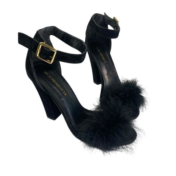 Shoe Republic LA Black Feathered Stiletto Heels sz 7 - Picture 6 of 8